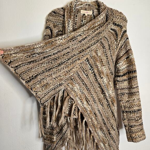 Altar'd State Wool Blend Marled Knit Open Front Cardigan Size M Brown Fringe - Picture 5 of 11
